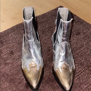 All Saints Metallic Silver and Gold Ankle Booties with Sleek Silhouette